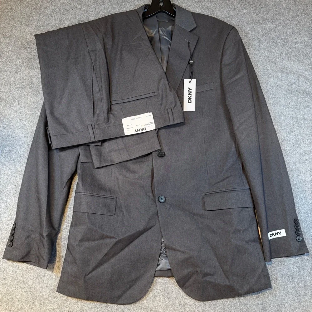 DKNY Duran Mens 2 Piece Suit Charcoal Grey 42 Long 35W DNUR217W0020 New